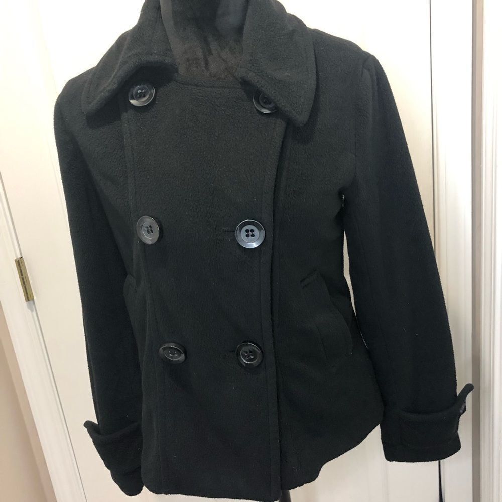 Papaya black button front winter pea coat size small
